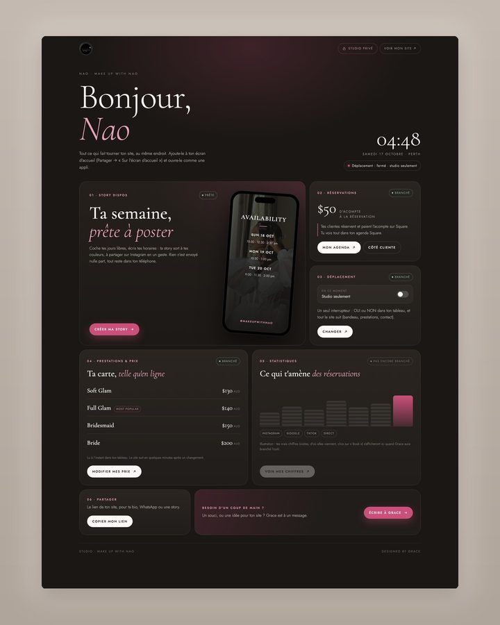 Le Studio privé de Make Up With Nao : dispos, prestations et statistiques